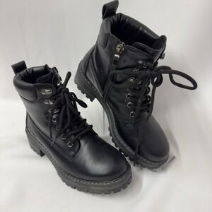Xpose New York Women's Black Combat Boots Size 6 Lace Up Zip Chunky Lug Sole